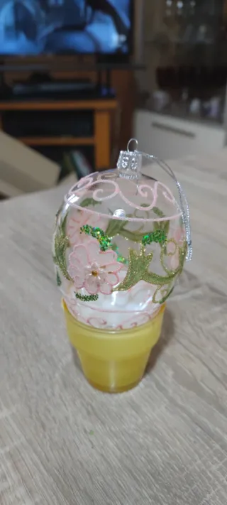 Palline Natale Vetro Floreali Rosa