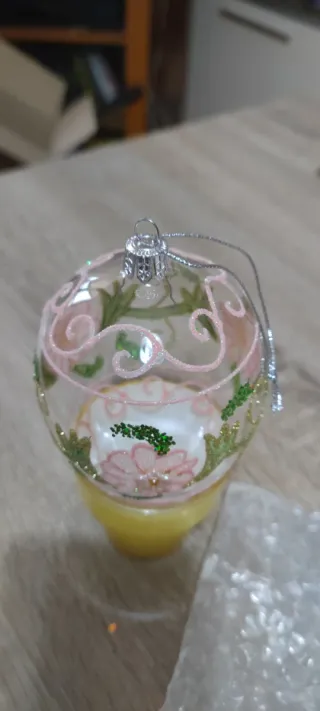 Palline Natale Vetro Floreali Rosa