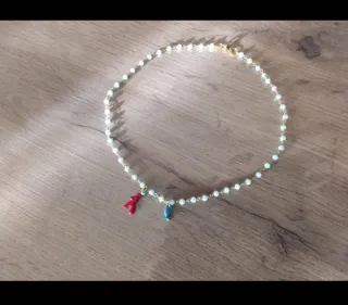 Collana cristalli turchesi, pesciolino e corallo