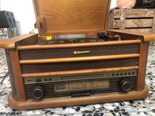 equipo de música vinilo tocadiscos radio y cinta