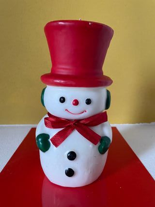 Candela Pupazzo di Neve Rosso e Bianco