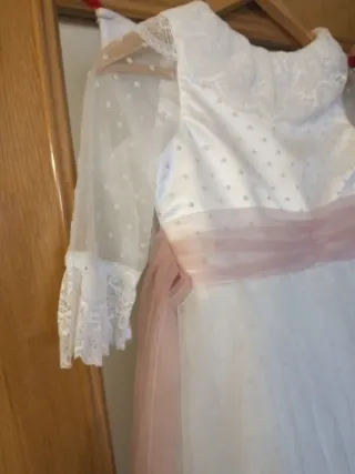 Vestido de comunión blanco y rosa 4 capas