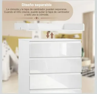 Cambiador Bebé Cómoda 4 Cajones Blanco