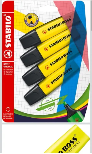Estuche 4 fluorescentes amarillos Stabilo Boss