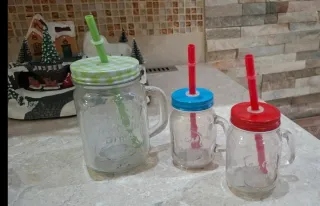 Set 3 Bicchieri Mason Jar con Cannuccia