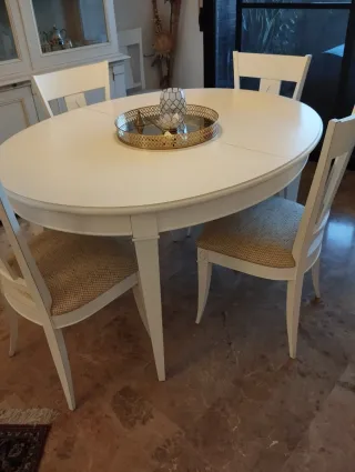 Mesa extensible madera maciza + 6 sillas