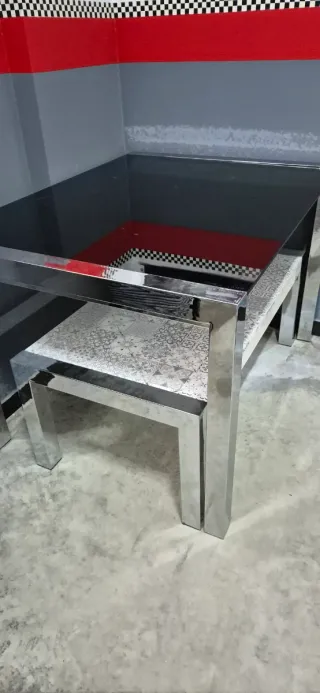 Mesa de centro cristal y metal 117x90 y 76 de alto