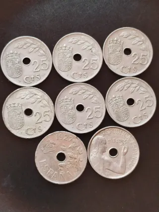 Lote 8 Monedas Antiguas España 25 Cts