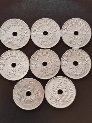 Lote 8 Monedas Antiguas España 25 Cts