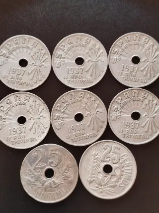 Lote 8 Monedas Antiguas España 25 Cts