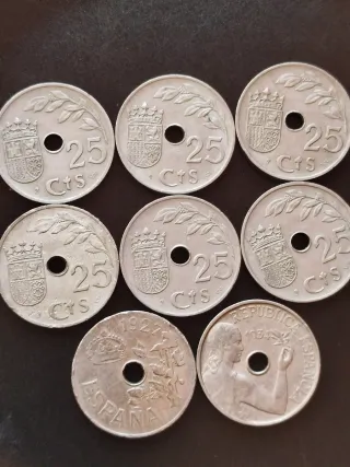 Lote 8 Monedas Antiguas España 25 Cts