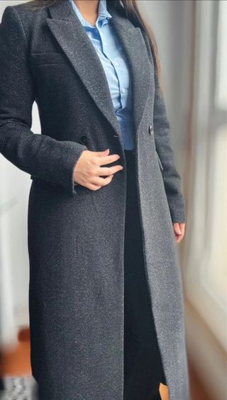 Abrigo largo Zara espiga lana gris