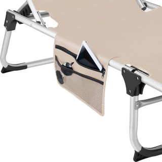 Tumbona plegable con reposacabezas y ajustable en 6 posiciones beige