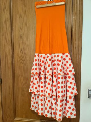 Falda flamenca naranja y blanco lunares de niña.