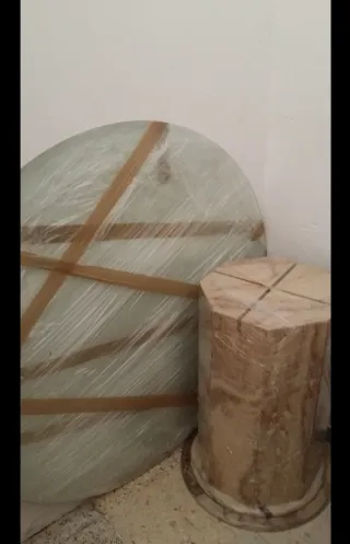 Mesa comedor cristal y pie mármol