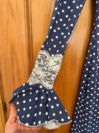 Vestido Flamenca Lunares Blanco Azul