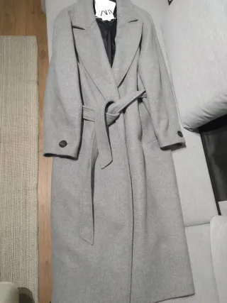 Abrigo Zara Lana Gris Talla XL