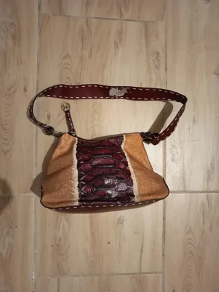 Borsa in pelle marrone e oro