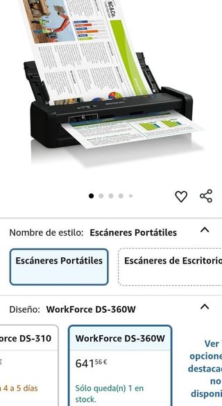 Epson Workforce DS-360W Escáner portátil WiFi