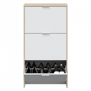 Zapatero 3 Trampones. Blanco Brillo y Roble