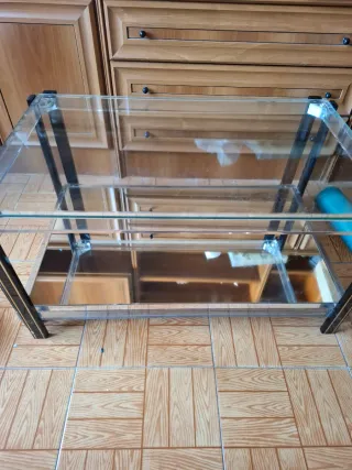 Mesa de centro cristal y metal