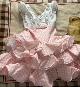 Vestido Flamenca Lunares Rosa y Blanco