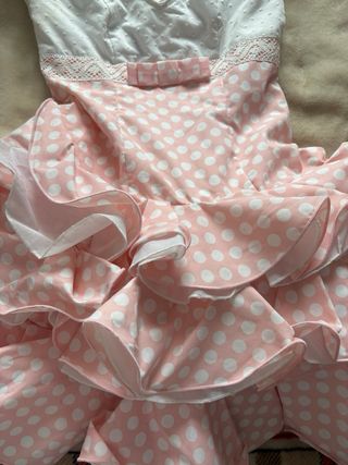 Vestido Flamenca Lunares Rosa y Blanco