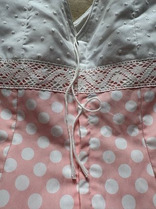 Vestido Flamenca Lunares Rosa y Blanco