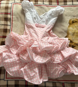 Vestido Flamenca Lunares Rosa y Blanco
