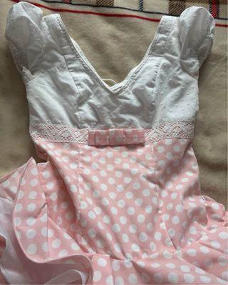 Vestido Flamenca Lunares Rosa y Blanco