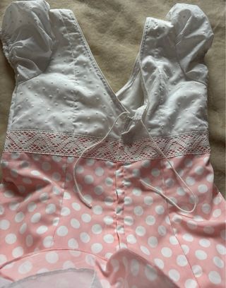 Vestido Flamenca Lunares Rosa y Blanco