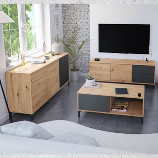 Aparador 2 Puertas 3 Cajones. Roble Nodi/Gris Ant