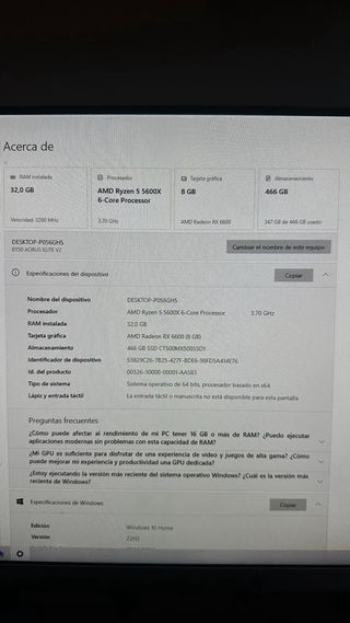 PC Gaming Ryzen 5 5600X RX 6600 32GB RAM