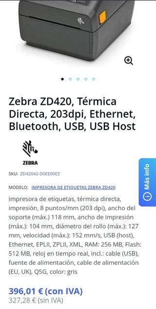 Impresora Térmica - Zebra ZD420 USB BT Ethernet