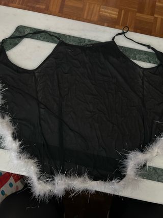 Picardías Negras Transparentes con Adorno Blanco