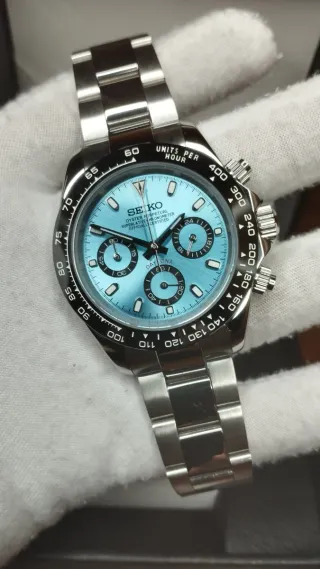 Reloj Seiko Mod Daytona Oyster Negro Azul Celeste