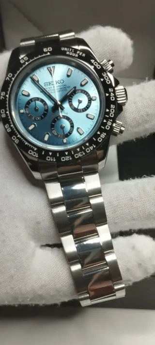 Reloj Seiko Mod Daytona Oyster Negro Azul Celeste