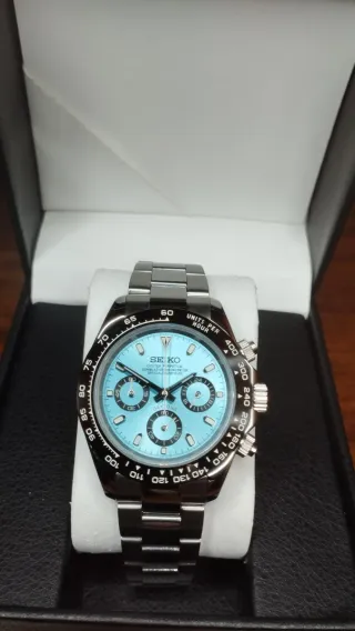 Reloj Seiko Mod Daytona Oyster Negro Azul Celeste