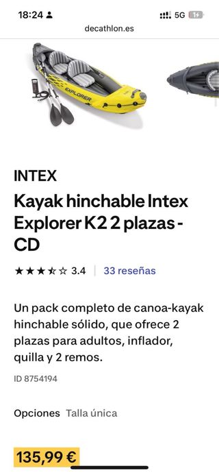 Kayak hinchable Intex Explorer K2 2 plazas
