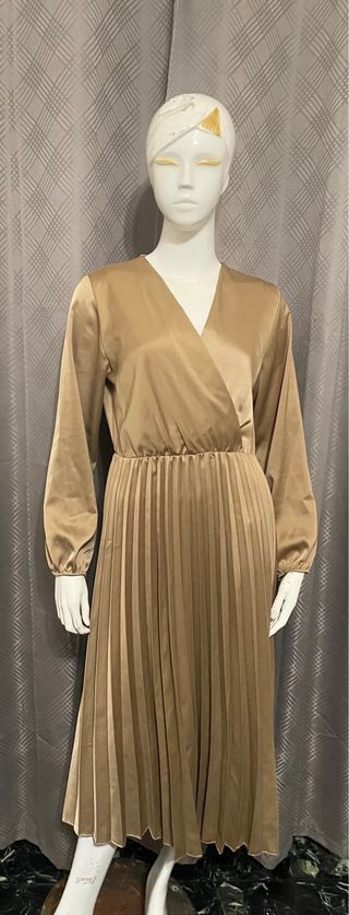 Vestito oro lungo plissettato M