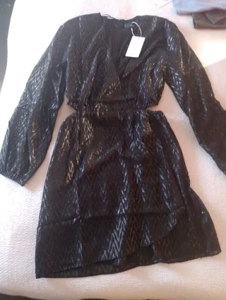 Vestido Mango Negro Aberturas Laterales