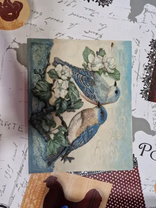 Cuadro Cerámica Pájaros Flores