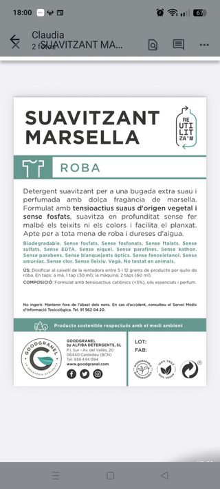 Suavizante Marsella Goodgranel 15kg