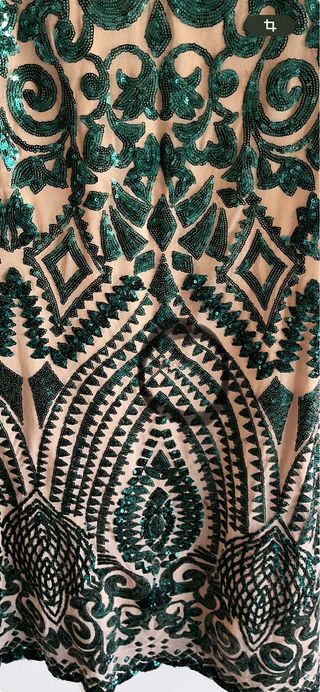 Vestido largo lentejuelas verde y beige