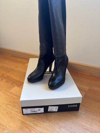 Botas de vestir altas piel marrón y negro