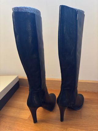 Botas de vestir altas piel marrón y negro