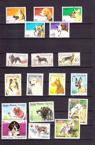 Lote sellos perros Benín, Checoslovaquia, Camboya