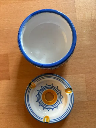 Cenicero Vintage Cerámica Azul y Amarillo