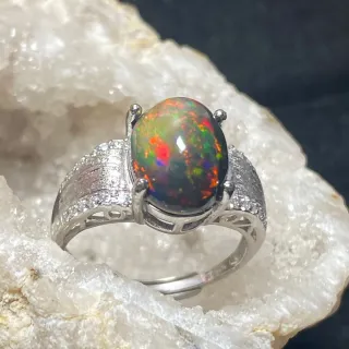 Anillo Plata Grande Ópalo Negro