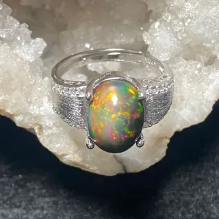 Anillo Plata Grande Ópalo Negro